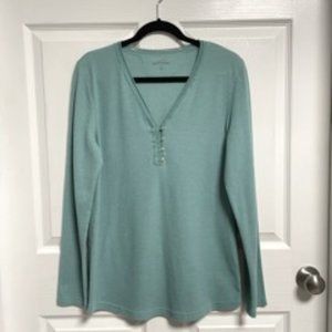 Eddie Bauer Thermal Long Sleeve V Neck Henley Shirttail Hem Lt Green Size XL